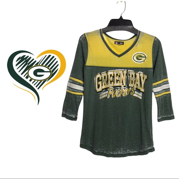NWT NFL Packers Women’s 3/4 Sleeve Burnout Logo Tee - Picture 1 of 13
